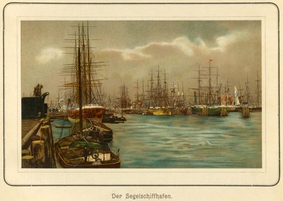 Niemcy, Hamburg, port dla żaglowców, litografia z : "Ansichten-Album Hamburg" (widoki z Hamburga), opublikowane przez C. Schneider, Berlin NW., ok. 1890 (litografia) autorstwa Unbekannter Künstler