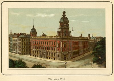 Niemcy, Hamburg, nowy budynek poczty, ilustracja z : "Ansichten-Album Hamburg" (widoki z Hamburga), opublikowane przez C. Schneider, Berlin NW, ok. 1890 (litografia) autorstwa Unbekannter Künstler