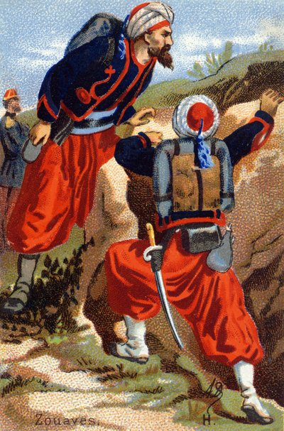 H: Zuawowie. Grawerowanie w „Alfabecie wojskowym”. Inicjały ilustratora: A. D. Wydawca nieznany. Chromolitografie z końca XIX wieku. Wymiary: 10,5x7cm . autorstwa Unbekannt