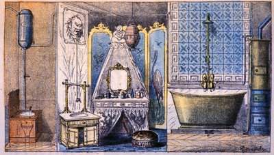 Zarządzanie siedliskiem: toaleta, łazienka i wanna, ok. 1870 r. (rycina) autorstwa Unbekannter Künstler
