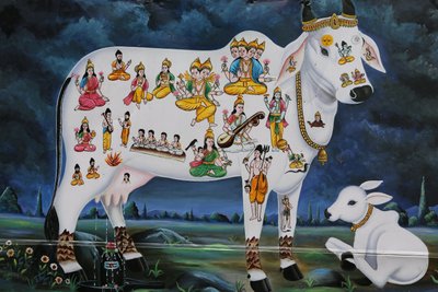 Malarstwo hinduskie. Święta krowa i cielę. Indie autorstwa Unbekannt