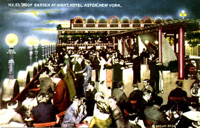 Hotel Astor, Nowy Jork - ogród na dachu nocą autorstwa Unbekannter Künstler