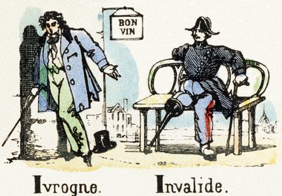 I - Ivrogne Invalide - Alfabet - rozrywka dla dzieci - Obraz epinal, popularna seria c.1890 (ilustracja) autorstwa Unbekannt