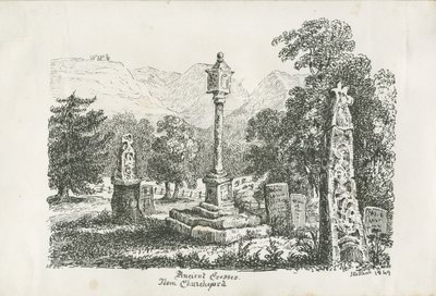 Kościół Ilam - Starożytne Krzyże: litografia, 1849 autorstwa Unbekannt