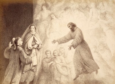 W Sferze Marsa Dante spotyka ducha swojego przodka Cacciaguidy. Ilustracja do Canto XV Paradiso z Boskiej komedii Dantego Alighieri. Dzieło Franceso Scaramuzzy dedykowane władzom miejskim Florencji. autorstwa Unbekannter Künstler