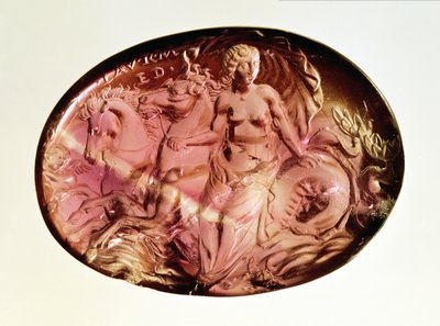 Intaglio nereidy lub amfitrytu na hipokampie, ok. 50 pne (ametyst) autorstwa Unbekannt