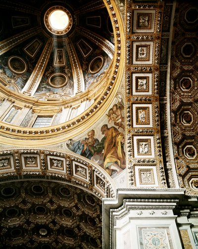 Widok wnętrza kopuły Bazyliki Świętego Piotra (Basilica San Pietro) w Rzymie. Szczegół. Rozpoczęty przez Michała Anioła (Michelangelo) i ukończony przez Giacomo della Porta i Fontanę. Rzym, Włochy autorstwa Unbekannt