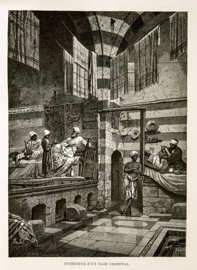 Widok wnętrza łaźni orientalnej Ilustracja z Atlasu Egiptu autorstwa Unknown