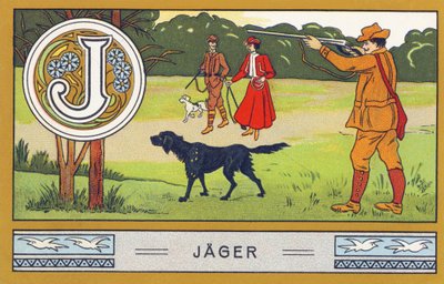 J: Hunter - Alphabet Palmine. Seria chromolitografii pod redakcją H. Schlinck & Cie, Hamburg, s. D. . Reklama najlepszego tłuszczu kokosowego firmy Palmin