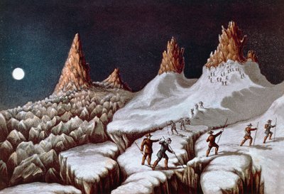 Wejście Johna MacGregora na Mont Blanc, trasa Grands Mulets, ilustracja z Narracji o wejściu na Mont Blanc, 21 września autorstwa William M. Timlin