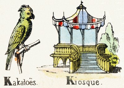 K - Kakatoes Kiosque - Alfabet dla dzieci z ok. 1890 r. (litografia) autorstwa Unbekannt