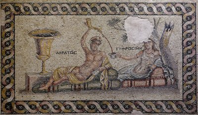 Kratos (Cratos) i Euphrosyne (Euthymia) - Mozaika, Akratos i Euphrosyne, Zeugma Mosaic Museum, Gaziantep, Region Południowo-Wschodniej Anatolii, Anatolia, Turcja, Azja autorstwa Unbekannter Künstler