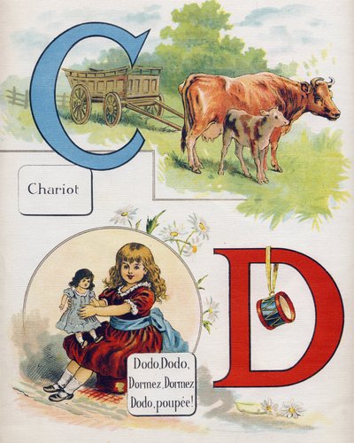 Litera C i D: Wózek i spanie, spanie, spanie, spanie, śpiąca lalka. Grawerowanie w „ABC L