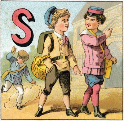 Litera S jako zakończenie szkoły. Grawer w „Alphabet des petits ecoliers”. Obraz Epinal, ok. 1885. Kolekcja Privee autorstwa Unbekannt