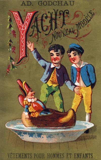 Litera Y: nowy model jachtu. Grawerowanie w „Alfabet des grotesques””. Seria 25 chromatografów reklamowych na tle dory, koniec XIX wieku. Wymiary: 11x 7 cm autorstwa Unbekannt