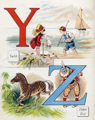 Litera Y i Z: Yatch, zebra i klaun Zizi. Grawerowanie w „ABC L