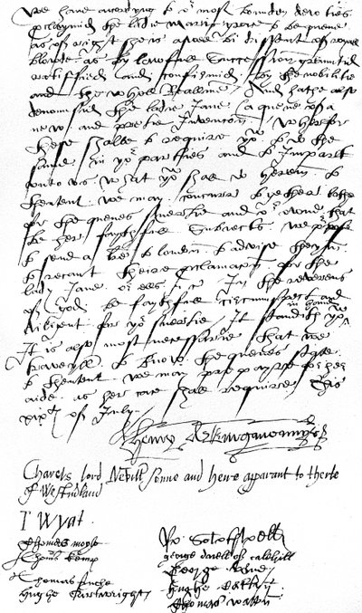 List zwolenników Królowej Marii I w Kent do Sir Nicholasa Pelhama i dżentelmenów z Sussex, ogłaszający proklamację Lady Mary jako Królowej i potępiający Lady Jane Grey autorstwa Unbekannt