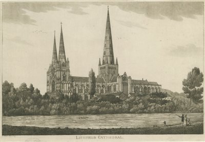 Katedra w Lichfield - widok na południe: rycina akwatinty, bd [c 1820-1830] autorstwa Unbekannt