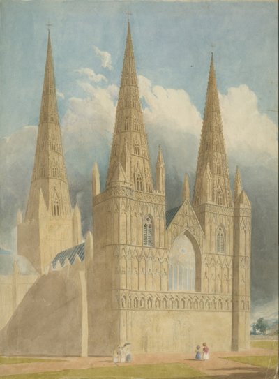 Katedra w Lichfield - Front Zachodni: malarstwo akwarela i [ok. 1840] autorstwa Unbekannt
