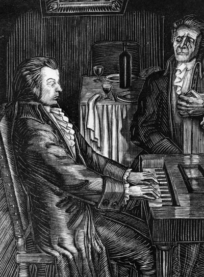 Małe tragedie” Aleksandra Puszkina, „Mozart i Salieri” Ilustracja V, Favorsky, Drzeworyt. autorstwa Unbekannt
