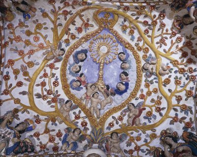 Niski kąt widzenia muralu na kopule kościoła, kościół Santo Domingo, Oaxaca, stan Oaxaca, Meksyk autorstwa Benjamin Baud