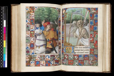 MS 92 f.132v-133r, Office of the Dead, Jutrznia, Trzech Żywych i Trzech Umarłych, z Księgi Godzin, zachodnia Francja, korzystanie z Rzymu, 1490-1510 autorstwa Unbekannt