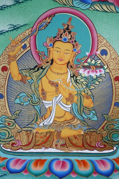 Mandziuśri, boskość wiedzy. Klasztor Kopan, Katmandu, Nepal autorstwa Unbekannt