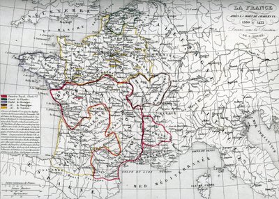 Mapa Francji w czasach króla Karola VI autorstwa Unbekannter Künstler
