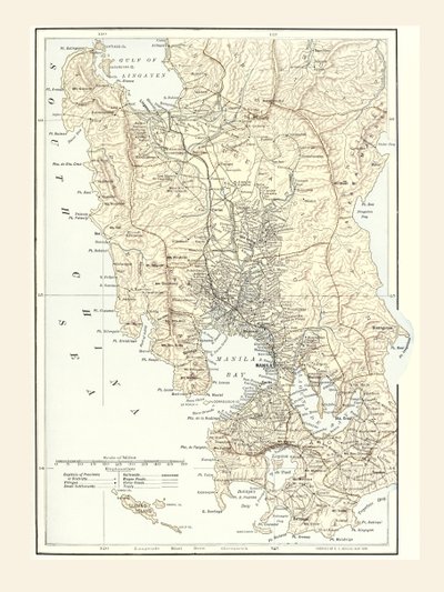 Mapa Manili na Filipinach i miejsca wojny podczas wojny hiszpańsko-amerykańskiej w 1898 roku. autorstwa Unbekannt
