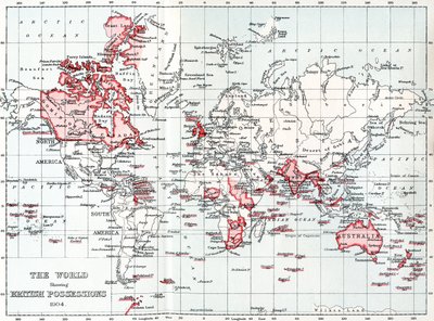 Mapa świata przedstawiająca posiadłości brytyjskie w 1904 roku. autorstwa Unbekannt