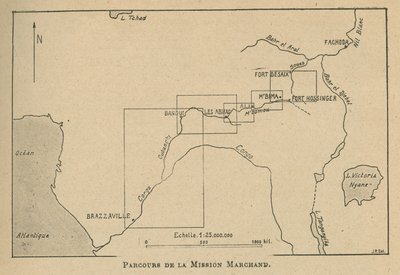 Mapa przedstawiająca trasę misji Marchand w 1898 roku (lito) autorstwa Unbekannt