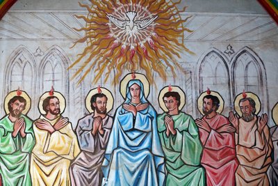 Sanktuarium maryjne Matki Bożej od jeziora Togo. Duch Święty zstępujący na Dziewicę Maryję i Apostołów. Obraz. Iść autorstwa Unbekannt