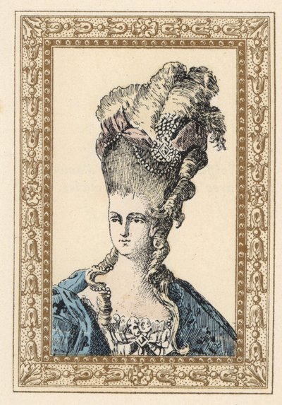 Maria Antonina, żona króla Francji Ludwika XVI, w wyszukanej fryzurze zwieńczonej wstążkami i perłami. autorstwa Unbekannter Künstler