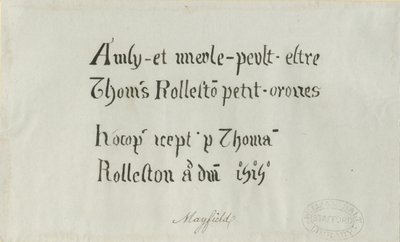 Mayfield Church – Inskrypcja Thomasa Rollestona: rysunek piórem, bd [?XVIII wiek] autorstwa Unbekannt