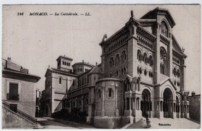 Monako: widok zewnętrzny katedry Notre Dame Immaculee (Notre-Dame-Immaculee) - Pocztówka z końca XIX-XX wieku autorstwa William M. Timlin
