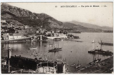 Monte Carlo (Monte-Carlo): Widok na miasto zaczerpnięty z Monako - Pocztówka z końca XIX-XX wieku autorstwa William M. Timlin