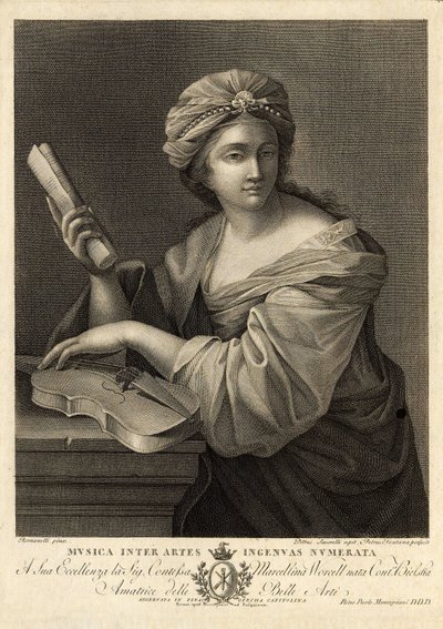 Musica inter artes ingenua numerata, rycina autorstwa Pietro Savorelli na podstawie obrazu Giovanniego Francesco Romanellego, barokowego malarza z XVIII wieku. autorstwa Unbekannter Künstler