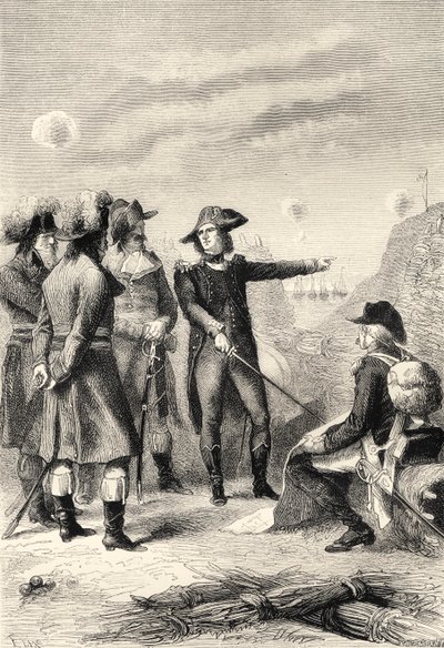 Napoleon podczas oblężenia Tulonu we Francji w 1793 r. (rycina) autorstwa Unbekannter Künstler