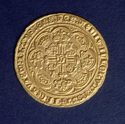 Szlachta Edwarda III (1312-77) rewers przedstawiający wzór krzyża, mennica Calais, wprowadzona 1344 (złoto) (awers zob.: 110161) autorstwa Unbekannt