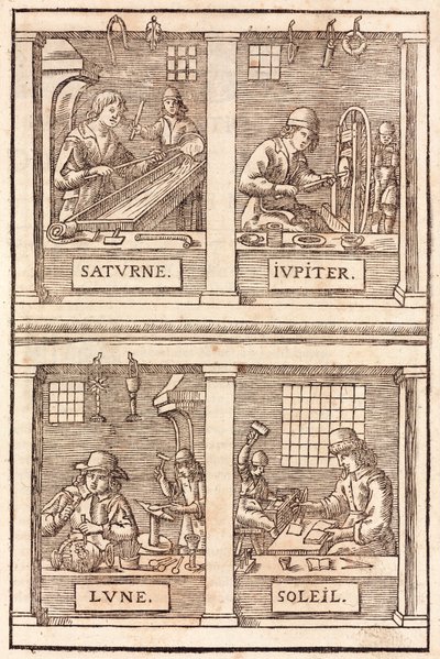 Symbole złotnicze i alchemiczne: Saturn i ołów, Jowisz i cyna, Księżyc i srebro, Słońce i złoto - Goldsmiths & Silversmiths Symbolika alchemiczna autorstwa Unbekannt