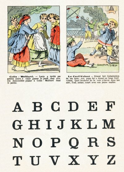 Strona 1 - Gry dla dzieci: Colin Maillard, latawiec - Alfabet - Rozrywka dla dzieci - Epinal obrazy, popularny serial, ok. 1890 r. autorstwa Unbekannt
