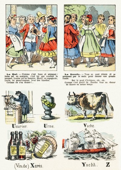 Strona 8 - kostium le bal, la ronde - alfabet rozrywkowy dla dzieci ok. 1890 (litografia) autorstwa Unbekannt