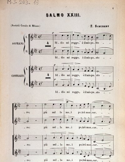 Strona partytury muzycznej Psalmu 23, op 132, D 706 autorstwa Franza Schuberta autorstwa Unbekannter Künstler