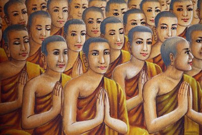Malowidło przedstawiające mnichów (słuchających Buddy) Udong Cambodge autorstwa Unbekannt