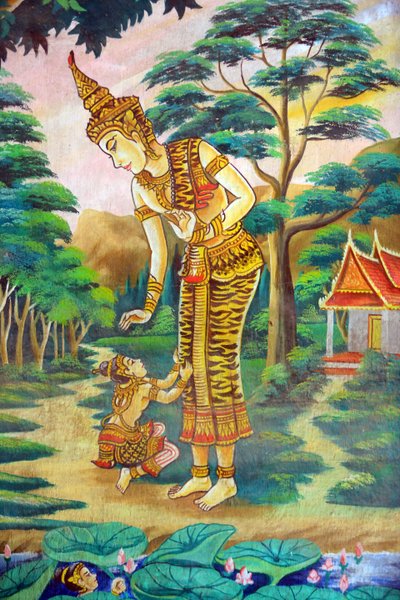 Obraz przedstawiający historię życia Buddy Siakjamuniego. Wat Naxai. Wientian. Laos, 20151106, Wientian, Laos autorstwa Unbekannt