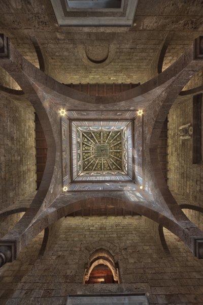 Palermo, Pałac Królewski lub Palazzo dei Normanni (Pałac Normanów), Wieża Joharia, Sala Wiatrów: drewniany wierzchołek z Różą Wiatrów (Róża Wiatrów) pośrodku Widok zenitalny autorstwa Unbekannter Künstler