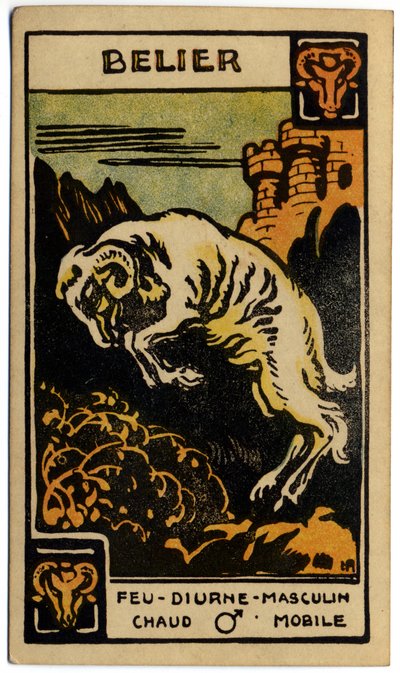 Paranormalne. Astrologia. Baran (Baran). Karta astrologiczna z: Le Tarot Astrologique (Astrological Tarot), Georges Muchery, Francja autorstwa Unbekannter Künstler