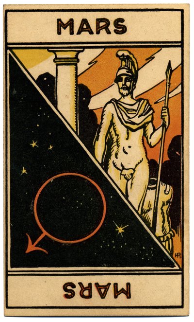 Paranormalne. Astrologia. Mars (planeta). Karta astrologiczna z: Le Tarot Astrologique (Astrological Tarot), Georges Muchery, Francja autorstwa Unbekannter Künstler