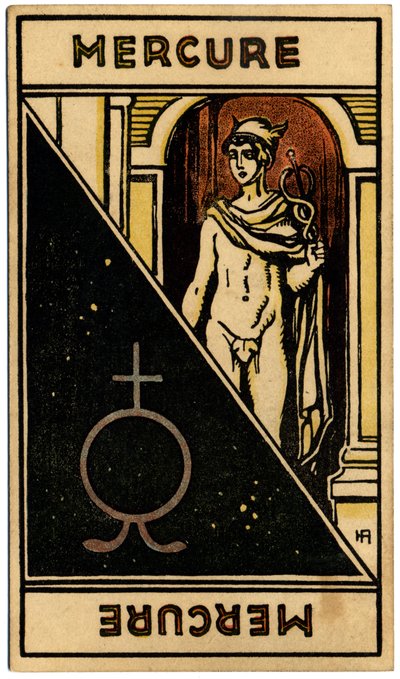 Paranormalne. Astrologia. Planeta Merkury). Karta astrologiczna z: Le Tarot Astrologique (Astrological Tarot), Georges Muchery, Francja autorstwa Unbekannter Künstler