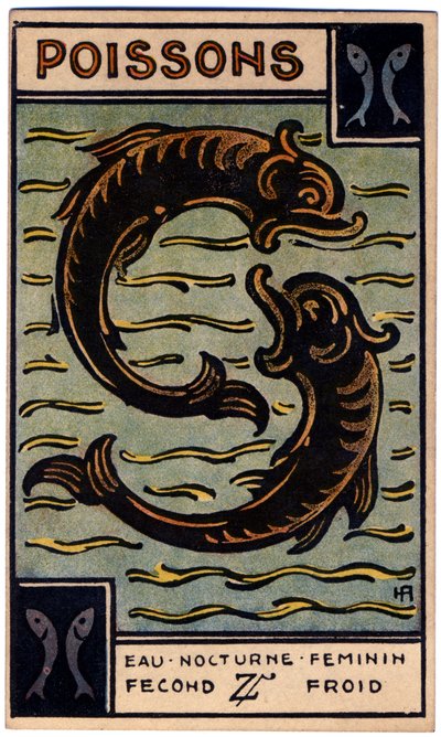 Paranormalne. Astrologia. Ryby (Ryba). Karta astrologiczna z: Le Tarot Astrologique (Astrological Tarot), Georges Muchery, Francja autorstwa Unbekannter Künstler